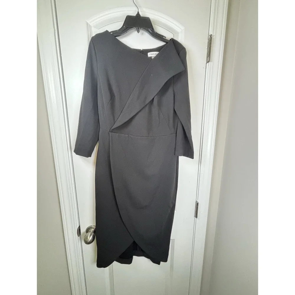 Calvin Klein NWOT Black Wrap Midi Dress Size 6 Career Work